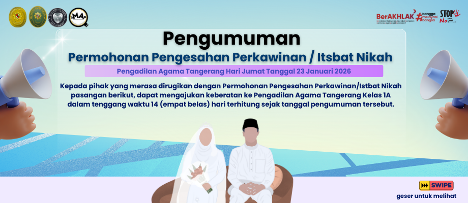 Pengumuman Permohonan Pengesahan Perkawinan / Itsbat Nikah Pengadilan Agama Tangerang Hari Jumat Tanggal 23 Januari 2026
